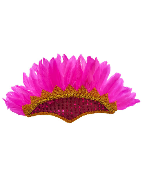 BookMyCostume Carnival Feather Headpiece – Pink Feather and Sequin Crown, Costume Accessory for Kids and Adults, Party, Festival, Dance Accessory