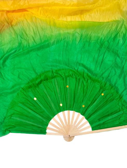BookMyCostume Japanese Silk Belly Dance Fan Veil | Single Bamboo Viel in Multi Shades with 2 Meter Flowing Cloth Attached to Fan for Great Dance Effect – Rainbow-Themed Group Performances, Annual Day