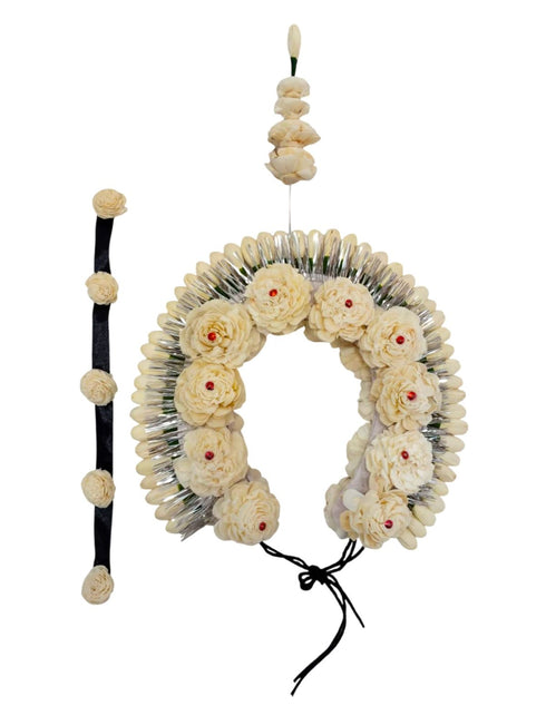 BookMyCostume Cream Tahia Traditional Gajra Costume Accessory for Odissi Dance – Kantara Dance Costume Accessory – Floral Head Ornament for Women & Girls | Handmade Hair Accessory for Classical Indian Performances