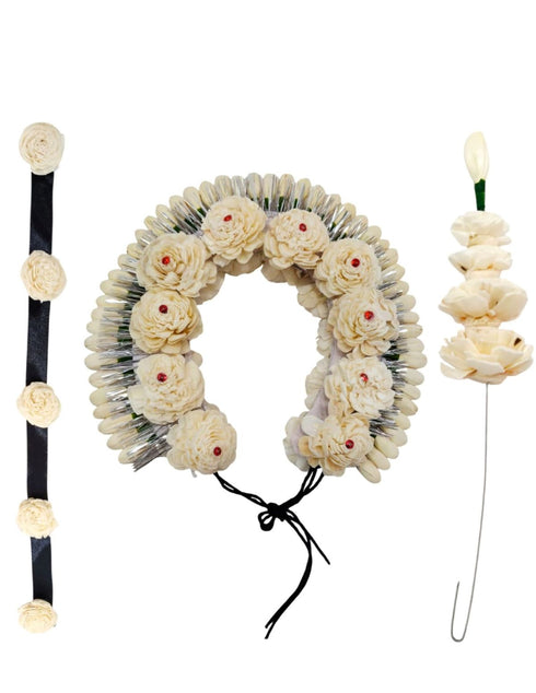 BookMyCostume Cream Tahia Traditional Gajra Costume Accessory for Odissi Dance – Kantara Dance Costume Accessory – Floral Head Ornament for Women & Girls | Handmade Hair Accessory for Classical Indian Performances