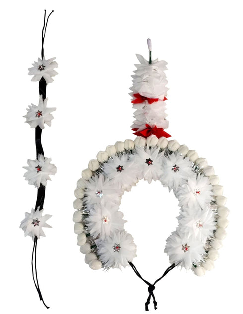 BookMyCostume White Tahia Traditional Gajra Costume Accessory for Odissi Dance – Kantara Dance Costume Accessory – Floral Head Ornament for Women & Girls | Handmade Hair Accessory for Classical Indian Performances