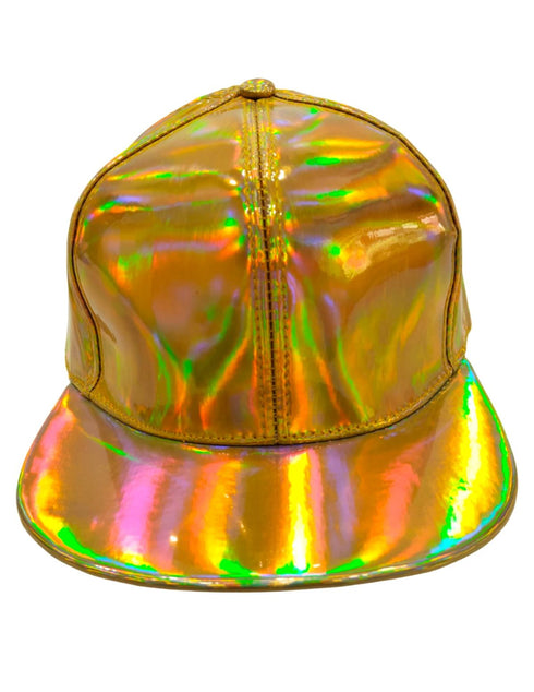 BookMyCostume Golden Reflective Street Dance Cap – Adjustable Holographic Snapback Hat for Performers, Party & Hip-Hop Style Fancy Dress Accessory for Girls & Boys