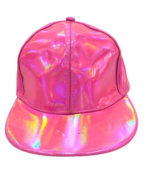 BookMyCostume Pink Reflective Street Dance Cap – Adjustable Holographic Snapback Hat for Performers, Party & Hip-Hop Style Fancy Dress Accessory for Girls & Boys