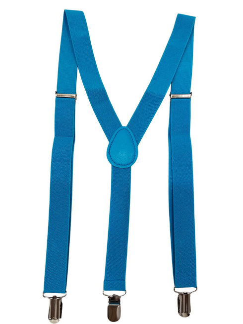 BookMyCostume Adjustable Elastic Y-Back Style Unisex Blue Suspender for Adults – Fancy Dress Costume Accessory with Strong Metal Clips