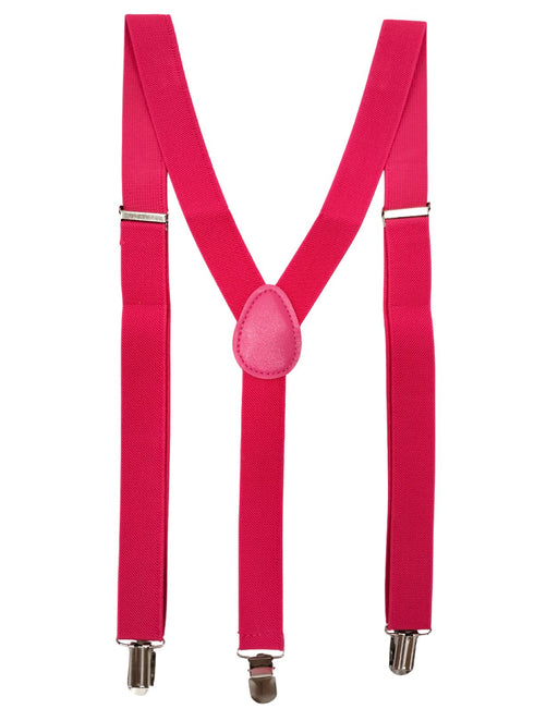 BookMyCostume Adjustable Elastic Y-Back Style Unisex Pink Suspender for Kids & Adults – Fancy Dress Costume Accessory with Strong Metal Clips
