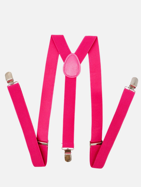 BookMyCostume Adjustable Elastic Y-Back Style Unisex Pink Suspender for Kids & Adults – Fancy Dress Costume Accessory with Strong Metal Clips