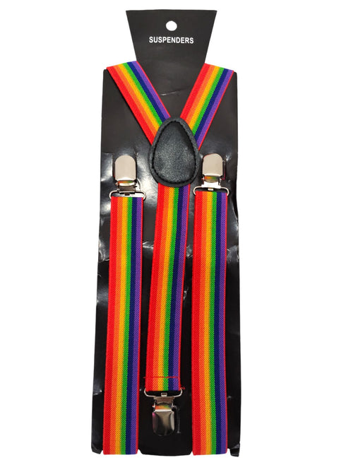 BookMyCostume Adjustable Elastic Y-Back Style Unisex Rainbow Suspender for Adults – Fancy Dress Costume Accessory with Strong Metal Clips