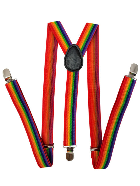 BookMyCostume Adjustable Elastic Y-Back Style Unisex Rainbow Suspender for Adults – Fancy Dress Costume Accessory with Strong Metal Clips