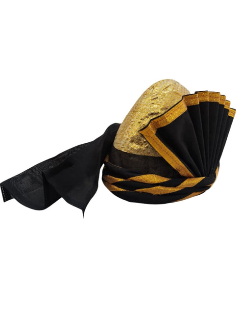 BookMyCostume Elegant Pathani Turban with Gold and Black Accents – Traditional Fancy Dress Costume Accessory for Kids & Adults
