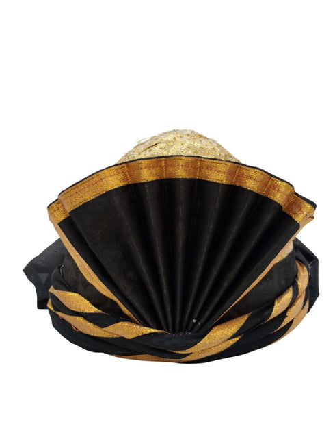BookMyCostume Elegant Pathani Turban with Gold and Black Accents – Traditional Fancy Dress Costume Accessory for Kids & Adults