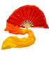 BookMyCostume Japanese Silk Belly Dance Fan Veil with Bamboo Hand Fan with 2 Meter Flowing Cloth Attached to Fan for Great Dance Effect – Fire Theme, Stage Shows & Fancy Dress Accessory