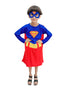 BookMyCostume Supreme Girl Red & Blue Character – Dress with Cape & Eye Mask | Superhero Kids Fancy Dress Outfit For Girls