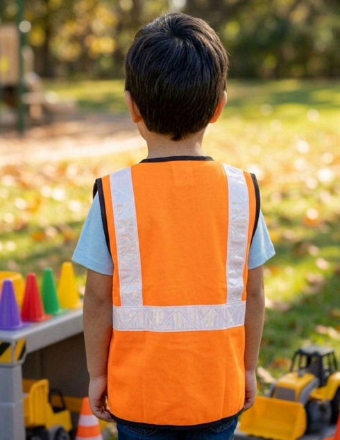 Orange Reflective Safety Jacket for Kids | Labor Day Dress Costume | Worker Uniform Vest | Bike Safety Jacket | School Fancy Dress Costume
