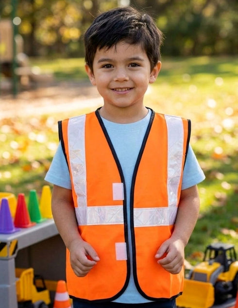 Orange Reflective Safety Jacket for Kids | Labor Day Dress Costume | Worker Uniform Vest | Bike Safety Jacket | School Fancy Dress Costume