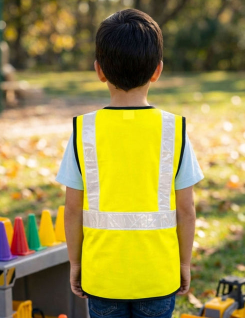 Yellow Reflective Safety Jacket for Kids | Labor Day Dress Costume | Worker Uniform Vest | Bike Safety Jacket | School Fancy Dress Costume