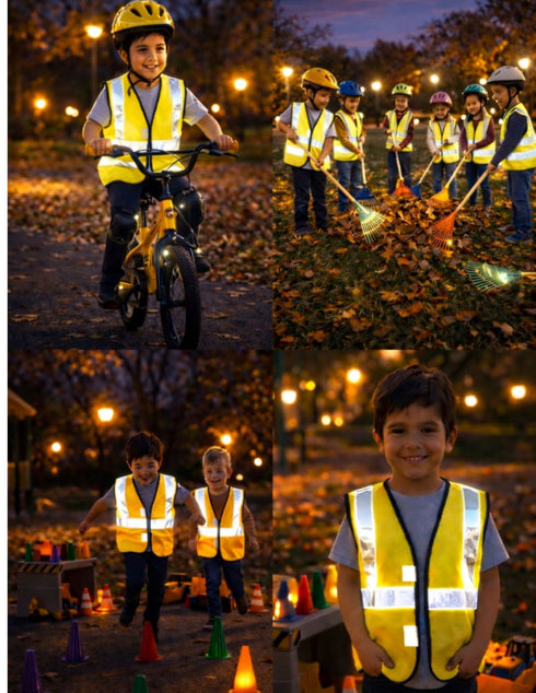 Yellow Reflective Safety Jacket for Kids | Labor Day Dress Costume | Worker Uniform Vest | Bike Safety Jacket | School Fancy Dress Costume