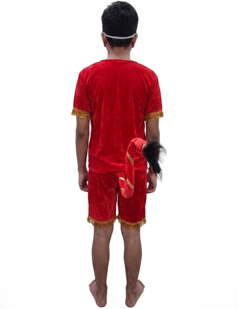 Vanar Sena Costume for Kids – Red Top & Shorts with Hanuman Face Mask & Tail | Hanuman Getup for Kids Fancy Dress Outfit for Annual Functions & Mythological Themes