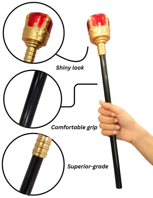 BookMyCostume Royal King Crown/Taj & Scepter Set for Kids  Fancy Dress Accessories with Metallic Finish for Halloween, Cosplay & Themed Events | Free Size