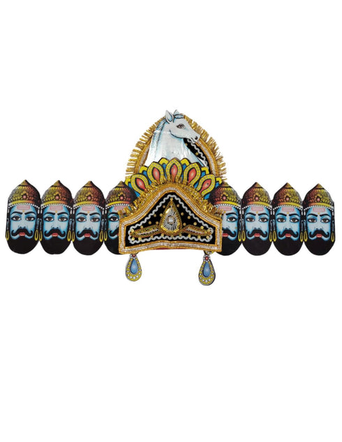 BookMyCostume Ravan Crown with Detachable Face Extension 10 Head Set – Plywood Ramleela Mukut Costume for Dussehra & Fancy Dress Accessory For Adults