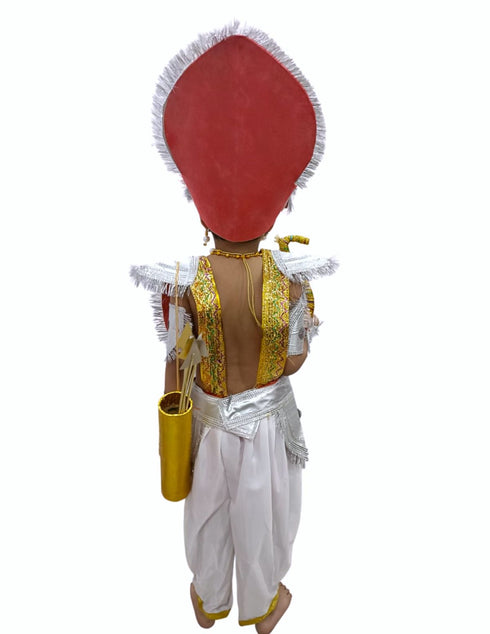 BookMyCostume Mahabharat Warrior Costume for Kids – Arjun / Bhishma Pitamah Look with Silver Chest Armor & Accessory Set | Indian Mythological Fancy Dress for School & Cultural Events