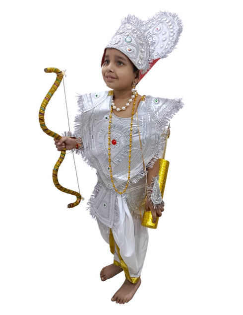 BookMyCostume Mahabharat Warrior Costume for Kids – Arjun / Bhishma Pitamah Look with Silver Chest Armor & Accessory Set | Indian Mythological Fancy Dress for School & Cultural Events