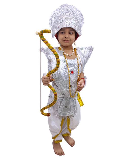 BookMyCostume Mahabharat Warrior Costume for Kids – Arjun / Bhishma Pitamah Look with Silver Chest Armor & Accessory Set | Indian Mythological Fancy Dress for School & Cultural Events