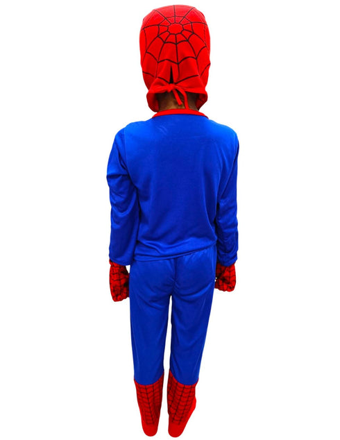 BookMyCostume 5 Pc Set Red and Blue Super Hero Dress for Boys | Superhero Dress with Top, Bottom, Mask, Gloves, and Socks | Birthday Party Prop, Halloween Theme Cosplay Dress
