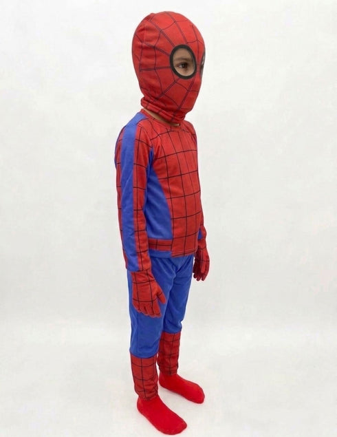 5 Pc Set Red and Blue Super Hero Dress for Boys | Superhero Dress with Top, Bottom, Mask, Gloves, and Socks | Birthday Party Prop, Halloween Theme Cosplay Dress