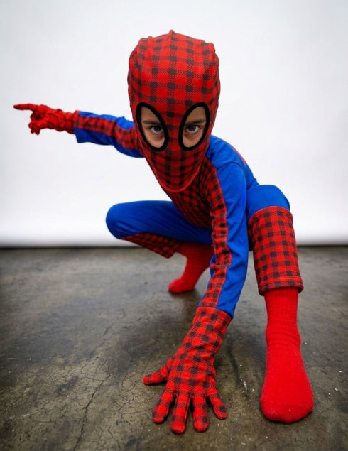 5 Pc Set Red and Blue Super Hero Dress for Boys | Superhero Dress with Top, Bottom, Mask, Gloves, and Socks | Birthday Party Prop, Halloween Theme Cosplay Dress