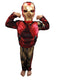 BookMyCostume 2 Pc Red and Yellow Muscle-Look Superhero Costume with Padded Chest, Arms & Plastic Face Mask | Sublimation Printed Fancy Dress Outfit | Birthday Party Prop