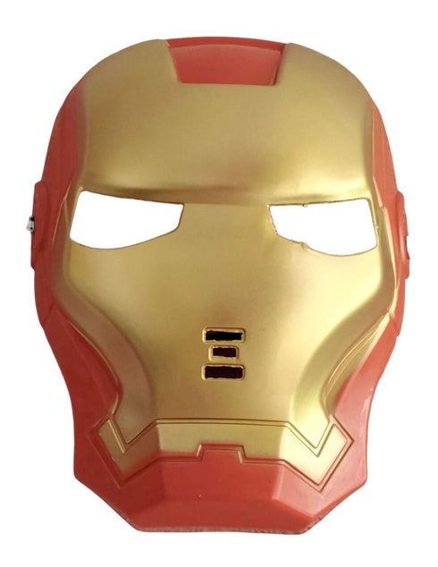 BookMyCostume 2 Pc Red and Yellow Muscle-Look Superhero Costume with Padded Chest, Arms & Plastic Face Mask | Sublimation Printed Fancy Dress Outfit | Birthday Party Prop