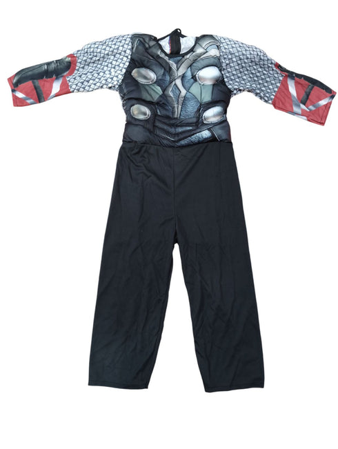 BookMyCostume 3 Pc Grey Thunder God Muscle-Look Superhero Costume with Padded Chest, Arms, Hammer & Plastic Face Mask | Sublimation Printed Fancy Dress Outfit | Birthday Celebration Costume