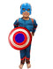 BookMyCostume 3 Pc American Shield Hero Muscle-Look Superhero Costume with Padded Chest, Arms, Plastic Face Mask & plastic Shield | Sublimation Printed Fancy Dress Outfit | Birthday Party Prop | 3-4 Years