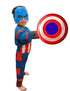 BookMyCostume 3 Pc American Shield Hero Muscle-Look Superhero Costume with Padded Chest, Arms, Plastic Face Mask & plastic Shield | Sublimation Printed Fancy Dress Outfit | Birthday Party Prop | 3-4 Years
