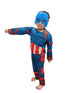 BookMyCostume 3 Pc American Shield Hero Muscle-Look Superhero Costume with Padded Chest, Arms, Plastic Face Mask & plastic Shield | Sublimation Printed Fancy Dress Outfit | Birthday Party Prop | 3-4 Years