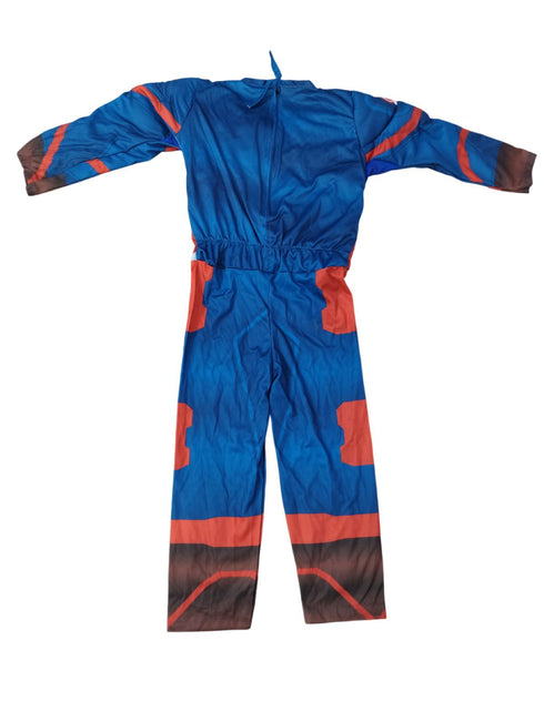 BookMyCostume 3 Pc American Shield Hero Muscle-Look Superhero Costume with Padded Chest, Arms, Plastic Face Mask & plastic Shield | Sublimation Printed Fancy Dress Outfit | Birthday Party Prop | 3-4 Years