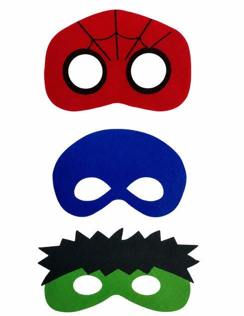 Pack of 3 Assorted Superhero Felt Eye Masks for Kids | Dress-Up Party Props with Elastic Strap | Fancy Dress, Birthday & Halloween Theme Decoration