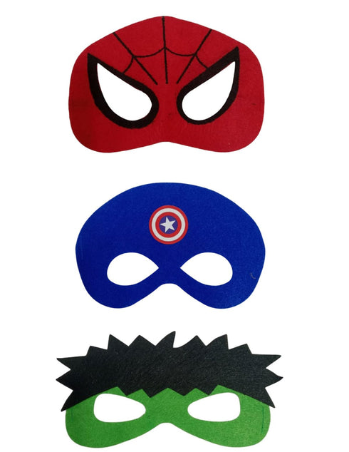 BookMyCostume Pack of 3 Red Blue Green Superhero Felt Eye Masks for Kids | Dress-Up Party Props with Elastic Strap | Fancy Dress, Birthday & Halloween Theme Decoration