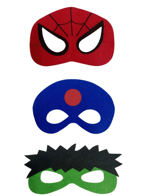 BookMyCostume Pack of 3 Red Blue Green Superhero Felt Eye Masks for Kids | Dress-Up Party Props with Elastic Strap | Fancy Dress, Birthday & Halloween Theme Decoration