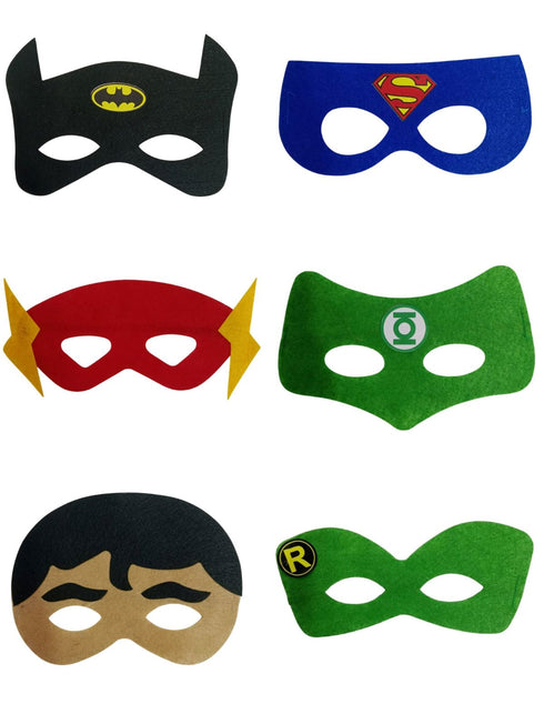 BookMyCostume Pack of 6 Justice Brotherhood Superhero Felt Eye Masks for Kids | Dress-Up Party Props with Elastic Strap | Fancy Dress, Birthday & Halloween Theme Decoration