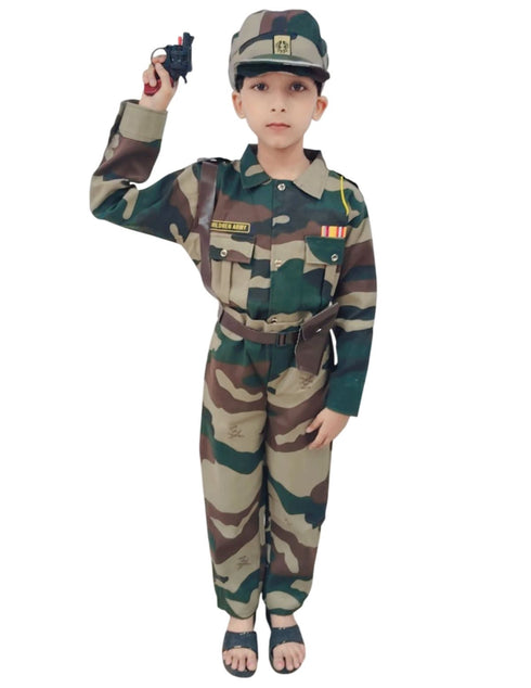 BookMyCostume 6pcs Military Woodland Print | Independence Day | Army Dress | Community Helper Soldier for Patriotic Events for Role Play