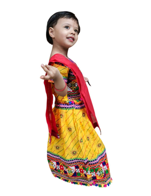BookMyCostume Radha Dress for Baby Girl | Janmashtami Radha Costume for Girls with Dupatta & Morpankh | Radha Rani Dress for Baby Girl | Fancy Dress Costume for Role Plays & Festival | 0-6 Months