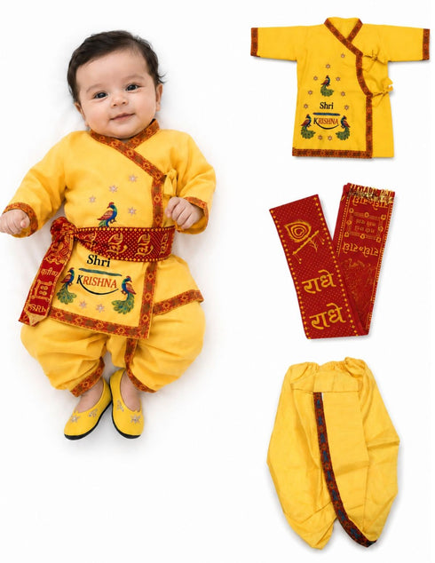 Shri Krishna Dress for Baby Boy | Print Krishna Costume for Kids with Patka | Janmashtami Photoshoot Outfit | Kanha Dress for Baby Boy | Fancy Dress Costumes for Kids