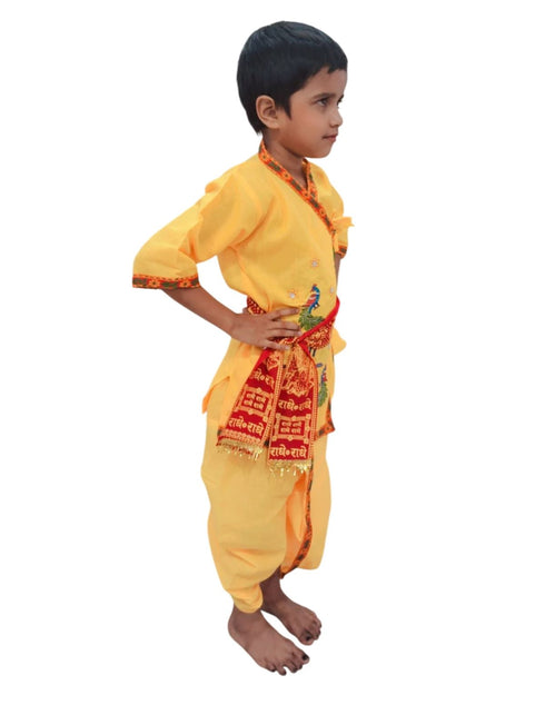 BookMyCostume Shri Krishna Dress for Baby Boy | Print Krishna Costume for Kids with Patka | Janmashtami Photoshoot Outfit | Kanha Dress for Baby Boy | Fancy Dress Costumes for Kids