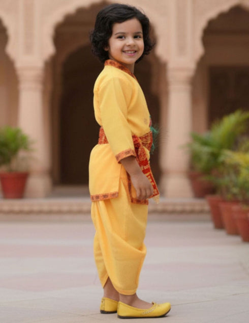 BookMyCostume Shri Krishna Dress for Baby Boy | Print Krishna Costume for Kids with Patka | Janmashtami Photoshoot Outfit | Kanha Dress for Baby Boy | Fancy Dress Costumes for Kids