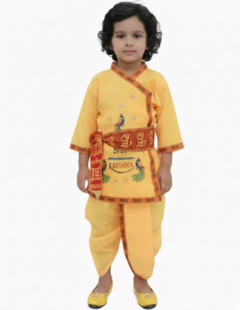 BookMyCostume Shri Krishna Dress for Baby Boy | Print Krishna Costume for Kids with Patka | Janmashtami Photoshoot Outfit | Kanha Dress for Baby Boy | Fancy Dress Costumes for Kids
