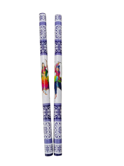 Wooden Raja Rani Dandiya Sticks | Traditional Seth Sethani Garba Sticks for Navratri & Dance Festivals | PVC Coated White & Blue Wooden Dandiya (1 Pair – 2 Sticks) | Fancy Dress Accessory for Kids & Adults
