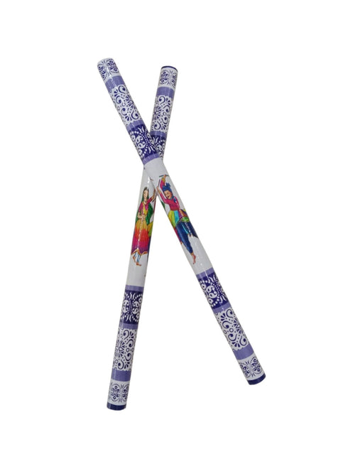 Wooden Raja Rani Dandiya Sticks | Traditional Seth Sethani Garba Sticks for Navratri & Dance Festivals | PVC Coated White & Blue Wooden Dandiya (1 Pair – 2 Sticks) | Fancy Dress Accessory for Kids & Adults