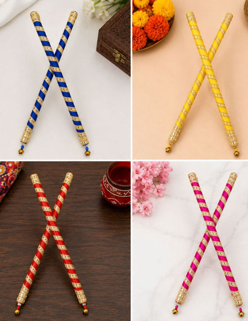 Premium Decorative Wooden Dandiya Sticks | Pink & Golden Glitter Striped | Navratri Dance & Cultural Events (Set of 1 Pair 2 Dandiya Sticks ) | Fancy Dress Accessory for Kids & Adults