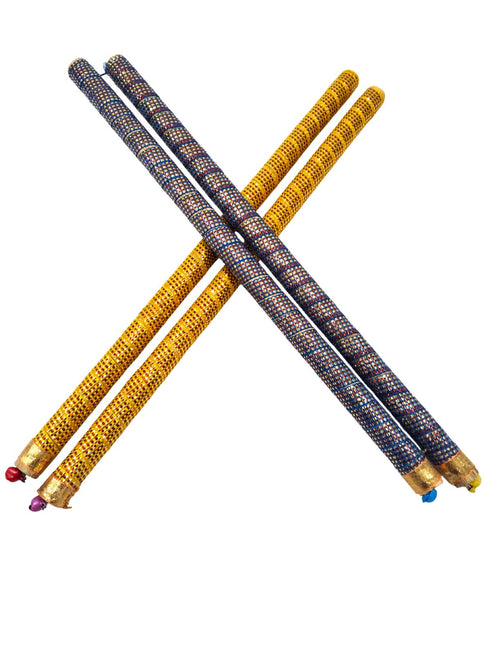 BookMyCostume Decorative Wooden Dandiya Sticks Pack of 2 (4 Sticks) | Pink & Green with Golden Work | Traditional Garba Dance Sticks for Navratri & Dandiya Raas | Fancy Dress Accessory for Kids & Adults